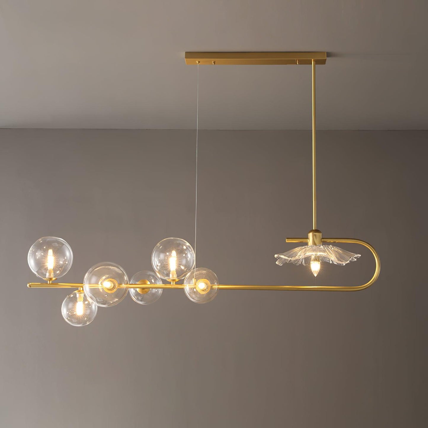 Fulesi Chandelier 7 Heads L 47.2″ x H 9.8″ / L 120cm x H 25cm / Gold & Transparent Chandelier