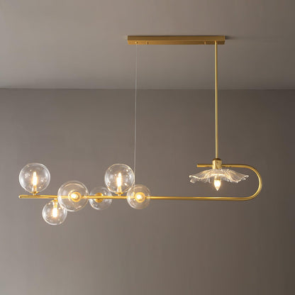 Fulesi Chandelier 7 Heads L 47.2″ x H 9.8″ / L 120cm x H 25cm / Gold & Transparent Chandelier
