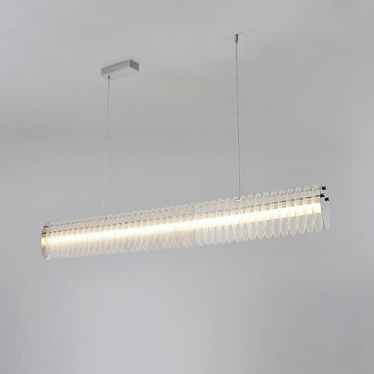 Gand Chandelier L 59″ x W 3.1″ x H 5.9″ / L 150cm x W 8cm x H 15cm / Chrome & Transparent / Warm Light Chandelier