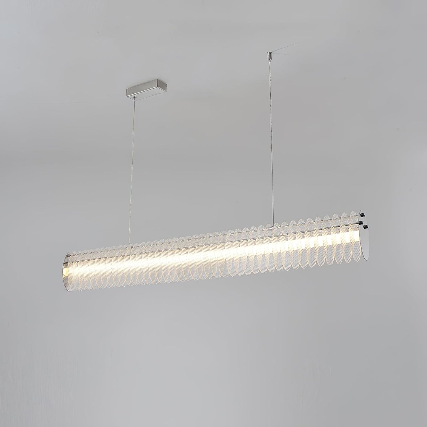 Gand Chandelier L 47.2″ x W 3.1″ x H 5.9″ / L 120cm x W 8cm x H 15cm / Chrome & Transparent / Warm Light Chandelier