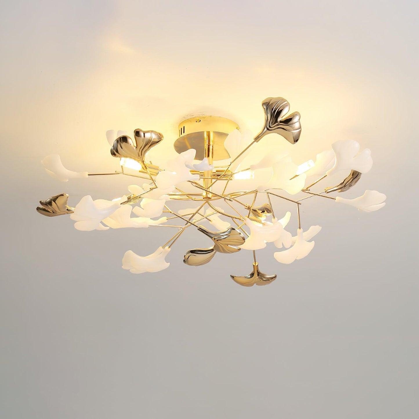 Gingko Rotating Ceiling Lamp Model C Dia 23.6″ x H 11.8″ / Dia 60cm x H 30cm / Gold & White Ceiling lamp