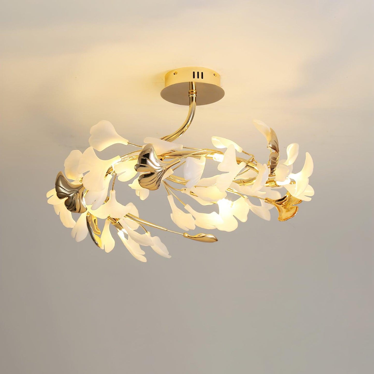 Gingko Rotating Ceiling Lamp Model B Dia 23.6″ x H 13.8″ / Dia 60cm x H 35cm / Gold & White Ceiling lamp