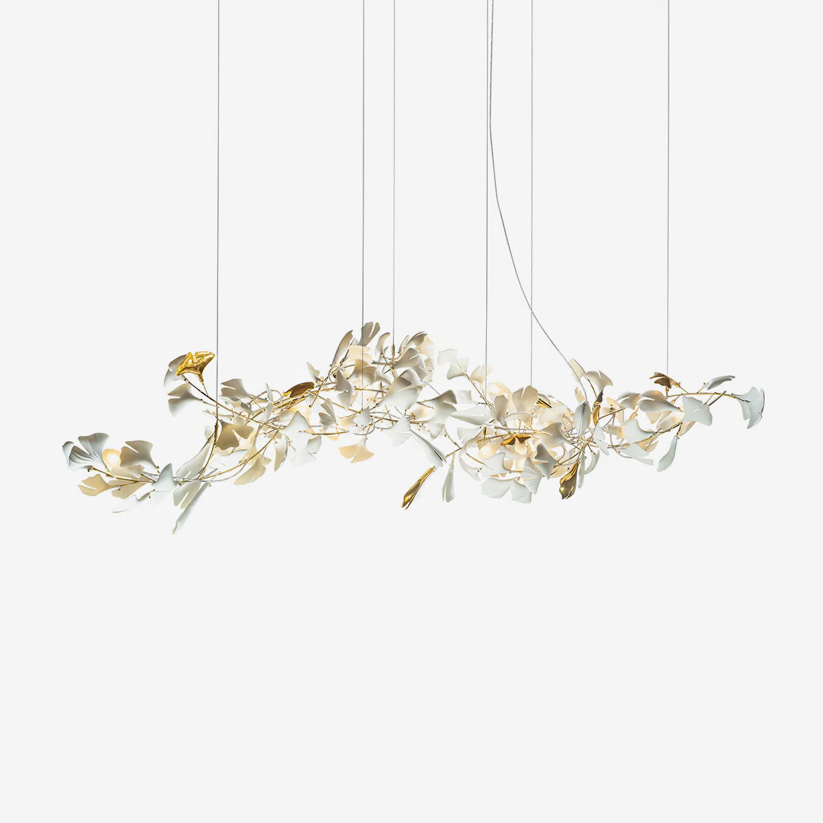 Gingko Chandelier E L 47.2″ x H 20.5″ / L 120cm x H 50cm / Golden Lamp Body + White Leaf 灯具
