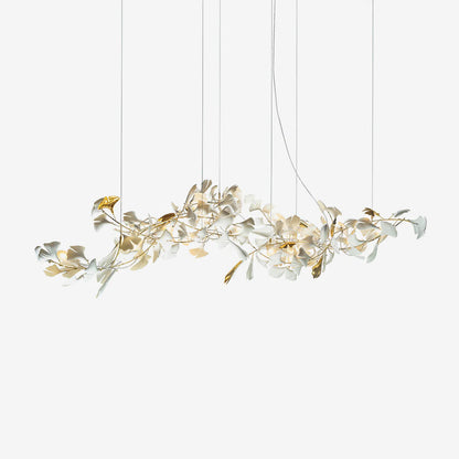 Gingko Chandelier E L 47.2″ x H 20.5″ / L 120cm x H 50cm / Golden Lamp Body + White Leaf 灯具