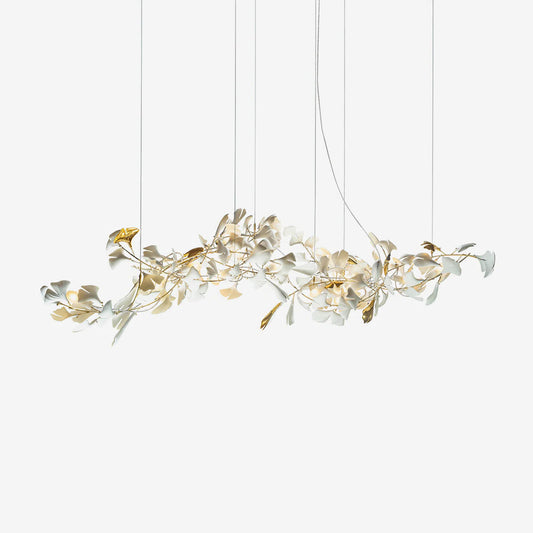 Gingko Chandelier E L 47.2″ x H 20.5″ / L 120cm x H 50cm / Golden Lamp Body + White Leaf 灯具