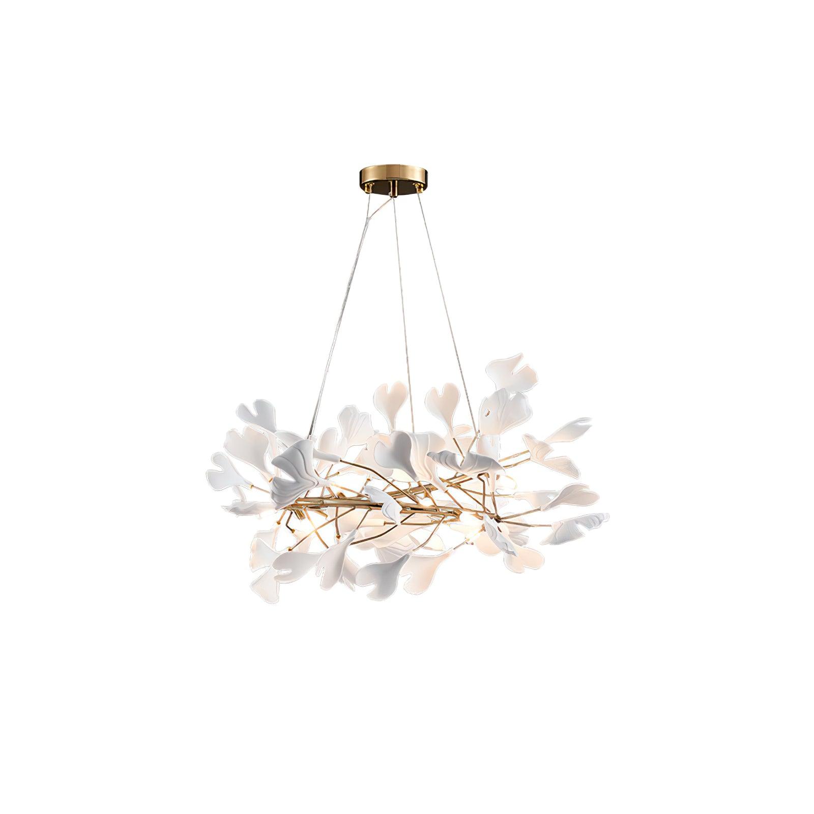 Gingko Chandelier U Dia 23.6″ x H 11.8″ / Dia 60cm x H 30cm / White + gold Chandelier