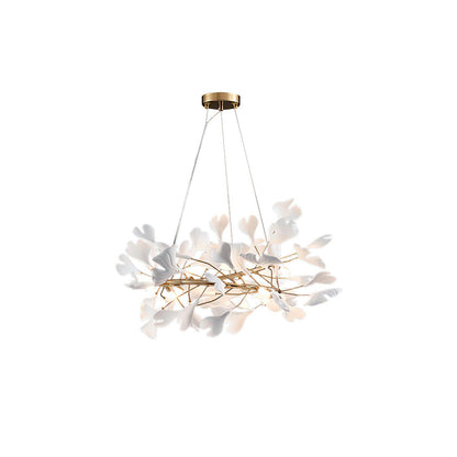 Gingko Chandelier U Dia 23.6″ x H 11.8″ / Dia 60cm x H 30cm / White + gold Chandelier