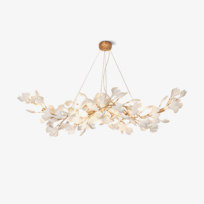 Gingko Chandelier K L 39.3″ x W 17.7″ x H 59″ / L 100cm x W 45cm x H 150cm / Gold & White Chandelier