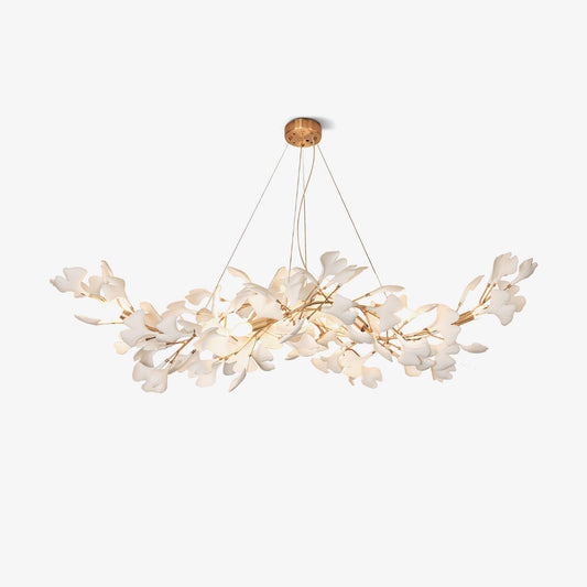 Gingko Chandelier K L 39.3″ x W 17.7″ x H 59″ / L 100cm x W 45cm x H 150cm / Gold & White Chandelier