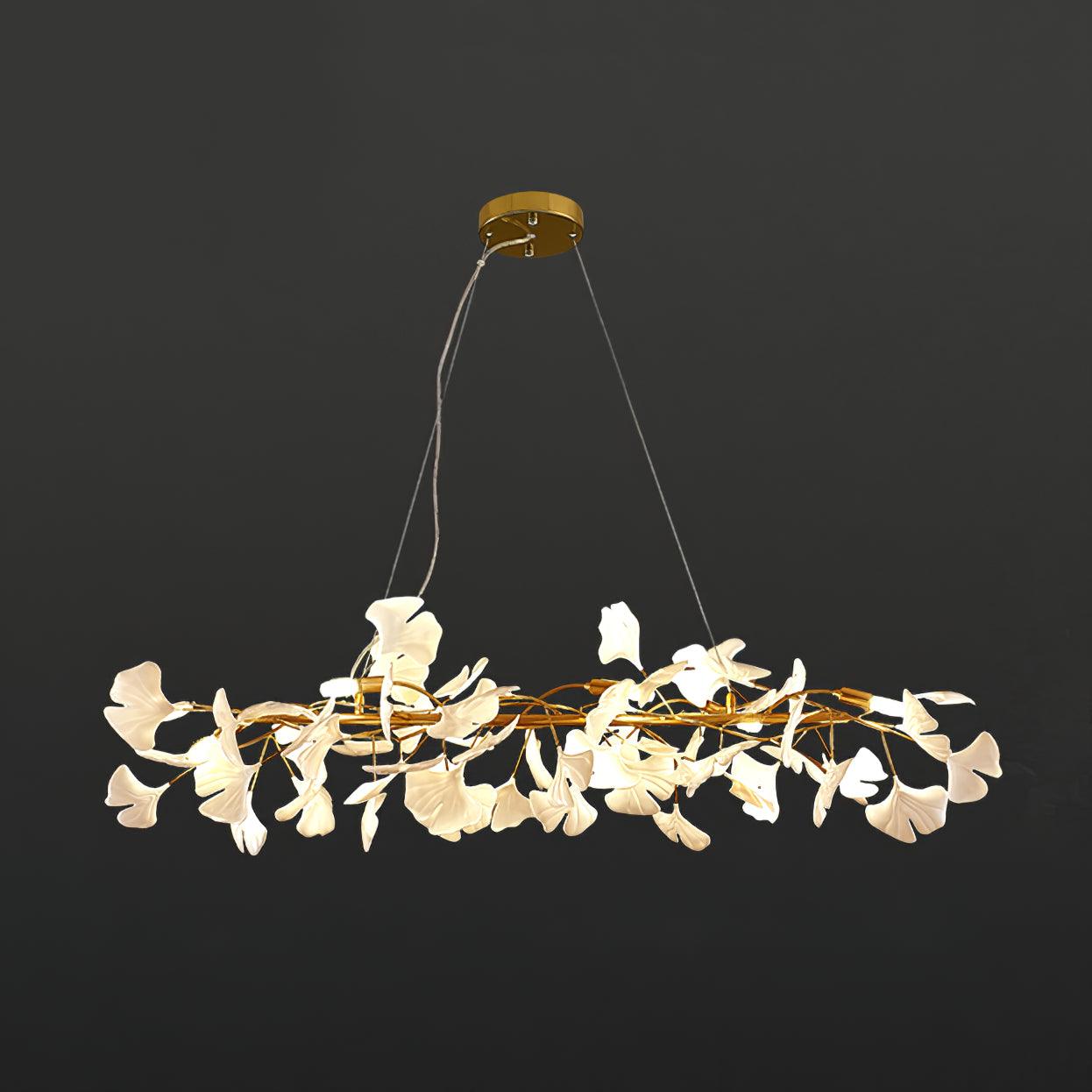 Gingko Chandelier M L 39.4″ x W 11.8″ / L 100cm x W 30cm / Gold + White Chandelier