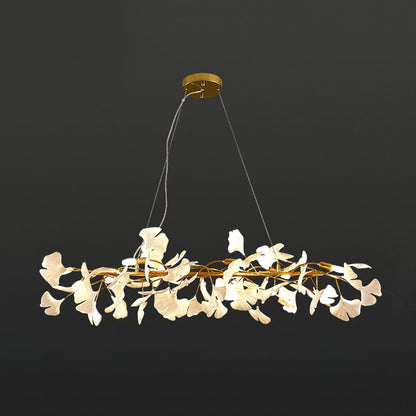 Gingko Chandelier M L 39.4″ x W 11.8″ / L 100cm x W 30cm / Gold + White Chandelier