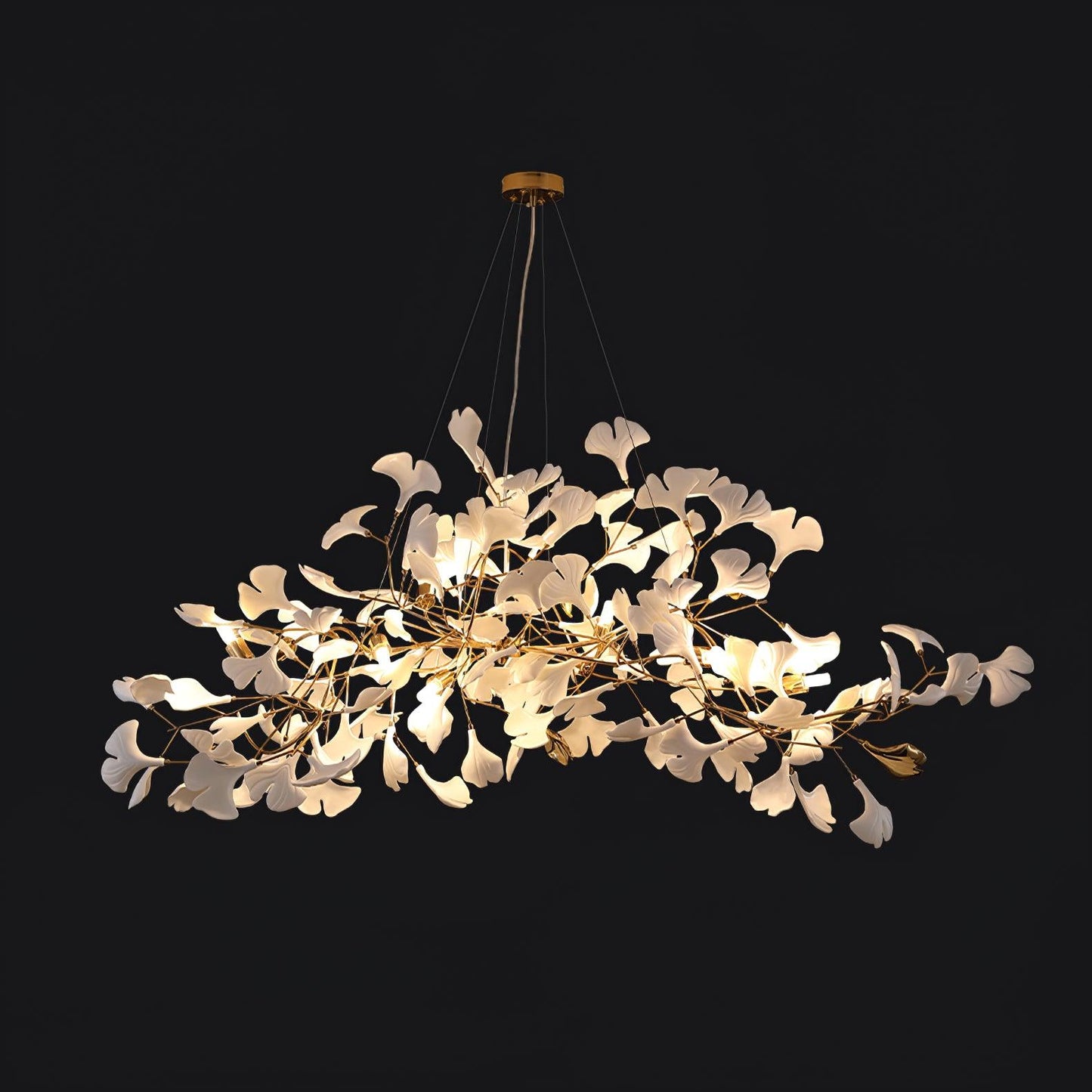 Gingko Chandelier N L 39.3″ x W 17.7″ x H 21.7″ / L 100cm x W 45cm x H 55cm / Gold + White Chandelier