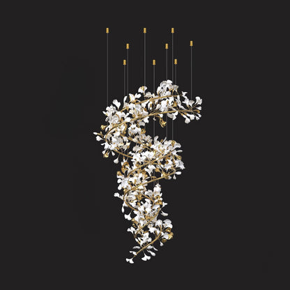Gingko Chandelier Q ? 31.5″ x H 78.7″ / Dia 80cm x H 200cm Suitable for spaces higher than 13 feet / Gold + White