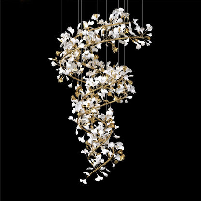 Gingko Chandelier Q ? 47.2″ x H 118.1″ / Dia 120cm x H 300cm Suitable for spaces higher than 17 feet / Gold + White
