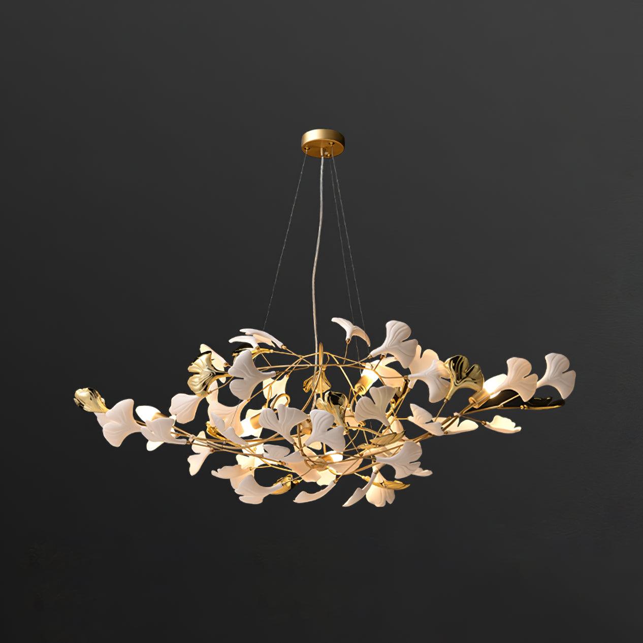 Gingko Chandelier S L 51.2″ x H 18.9″ / L 130cm x H 48cm / Gold + White Chandelier