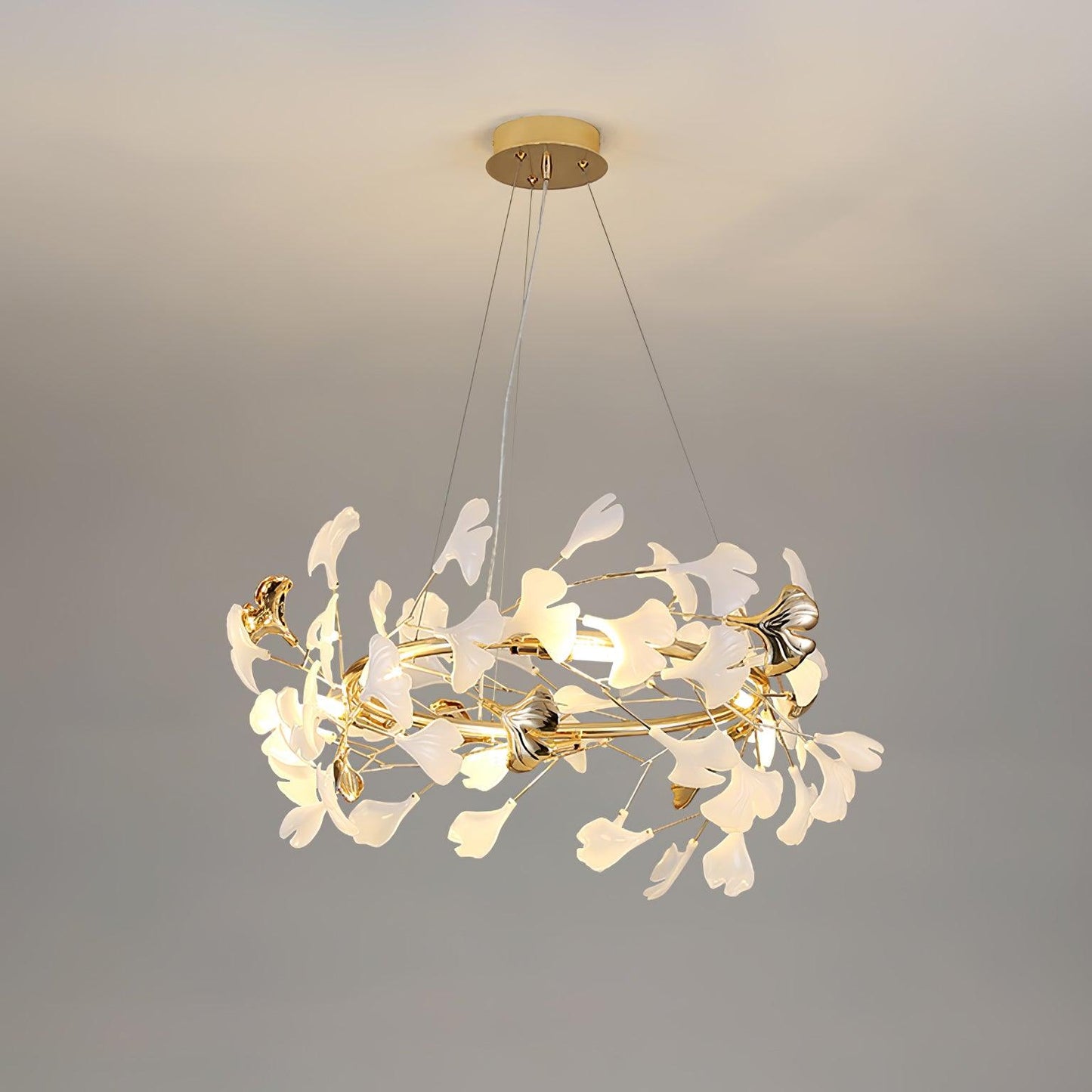 Gingko Chandelier T Model A Dia 80cm x H 30cm / Dia 31.5″ x H 11.8″ (G9*6) Gold & White Chandelier