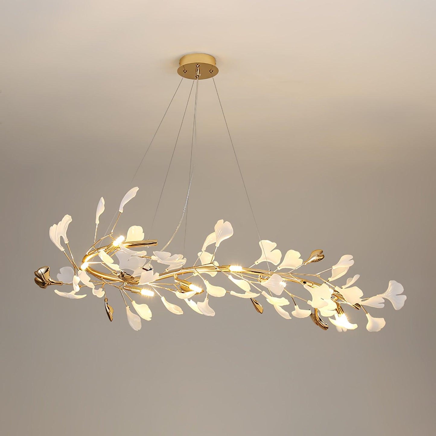 Gingko Chandelier T Model B L 120cm x W 65cm x H 35cm / L 47.2″ x W 25.6″ x H 13.8″ (G9*8) Gold & White Chandelier