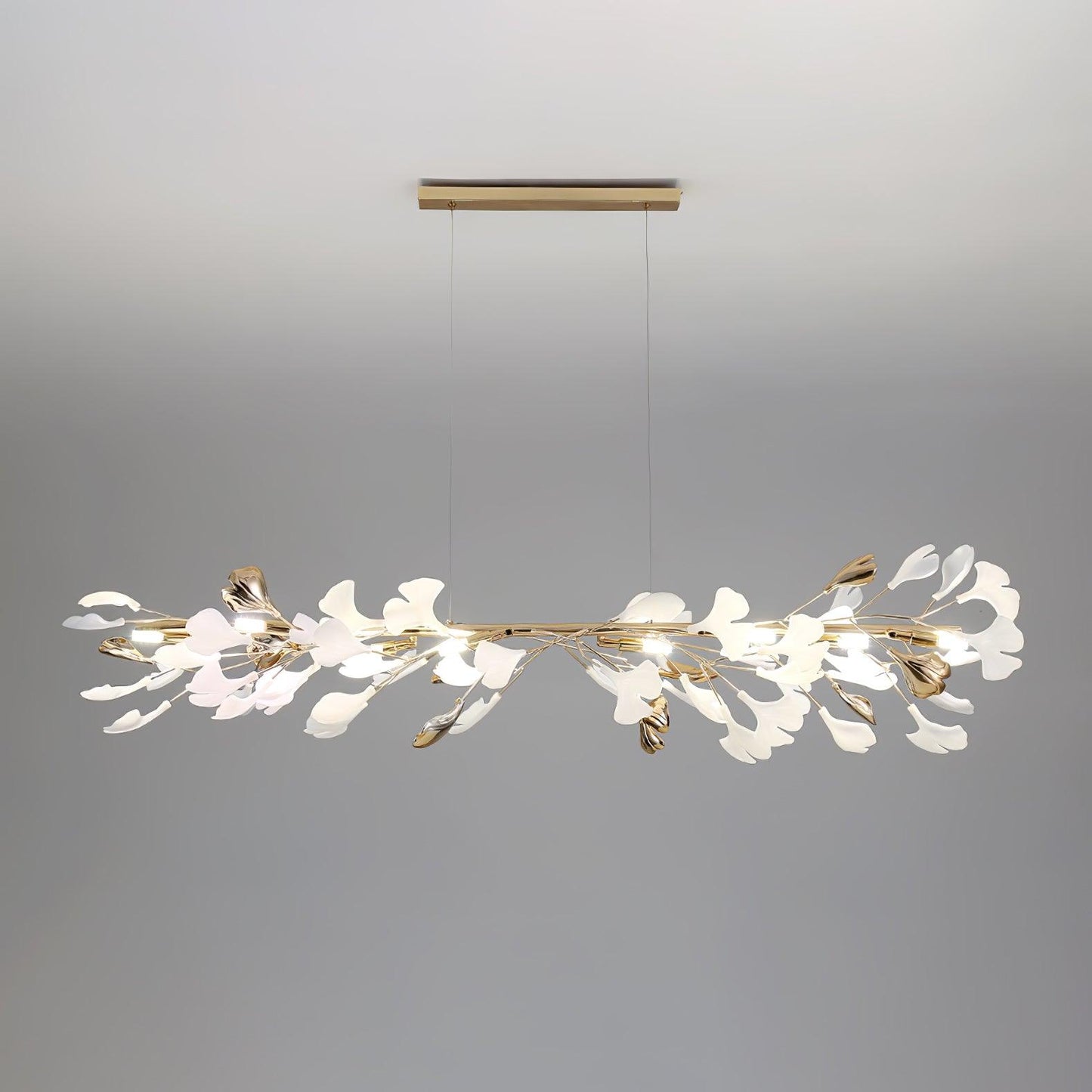 Gingko Chandelier T Model C L 120cm x W 35cm x H 35cm / L 47.2″ x W 13.8″ x H 13.8″ (G9*8) Gold & White Chandelier