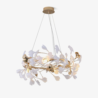 Gingko Chandelier T Model A Dia 100cm x H 30cm / Dia 39.4″ x H 11.8″ (G9*8) Gold & White Chandelier