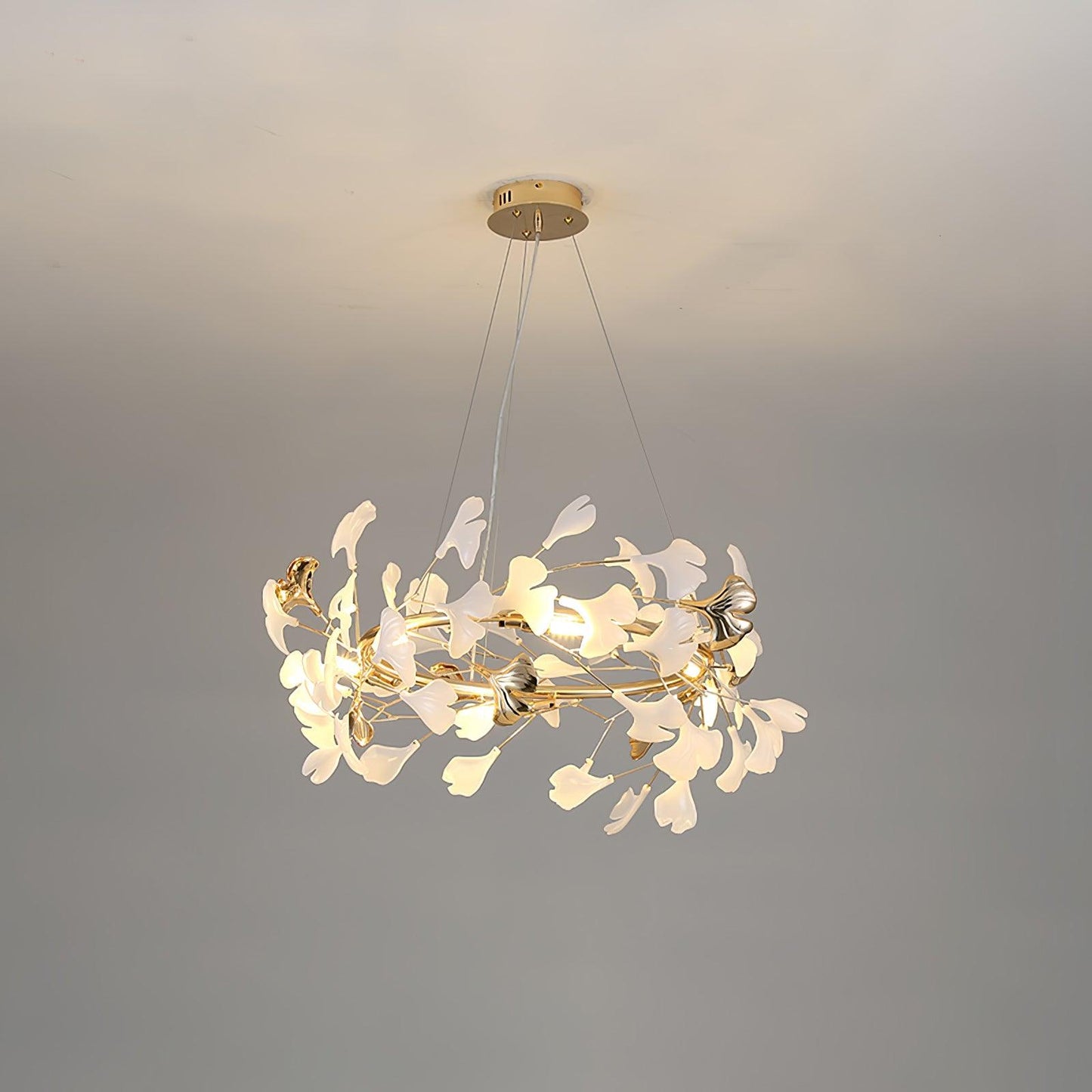 Gingko Chandelier T Model A Dia 60cm x H 30cm / Dia 23.6″ x H 11.8″ (G9*4) Gold & White Chandelier