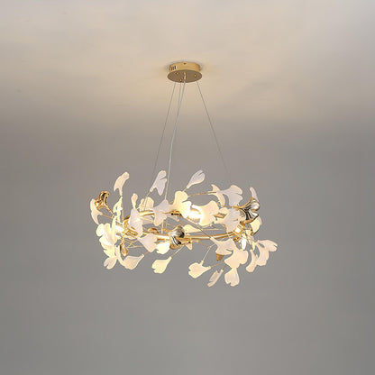 Gingko Chandelier T Model A Dia 60cm x H 30cm / Dia 23.6″ x H 11.8″ (G9*4) Gold & White Chandelier