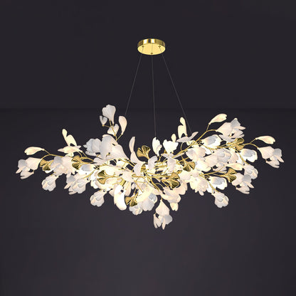 Gingko Chandelier Z L 47.2″ x W 11.8″ / L 120cm x W 50cm / Gold & White Chandelier