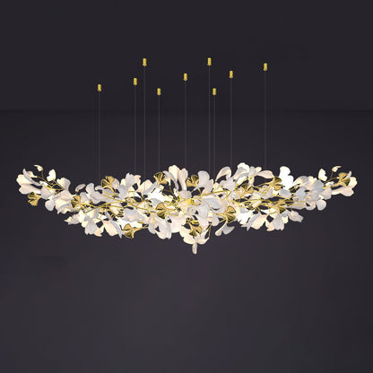 Gingko Chandelier Z L 78.7″ x W 27.6″ / L 200cm x W 70cm / Gold & White Chandelier