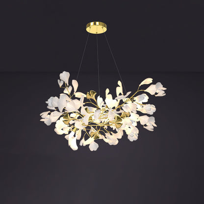 Gingko Chandelier Z L 31.5″ x W 17..7″ / L 80cm x W 45cm / Gold & White Chandelier