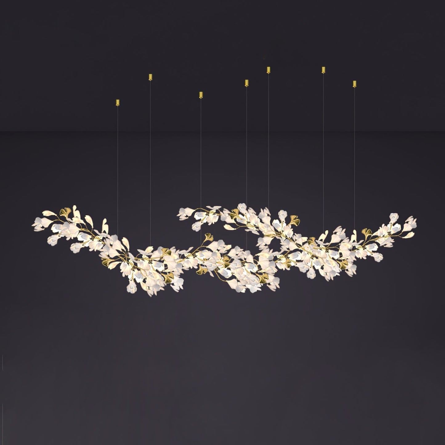 Gingko Chandelier Z L 23.6″ x W 15.7″ / L 150cm x W 70cm / Gold & White Chandelier