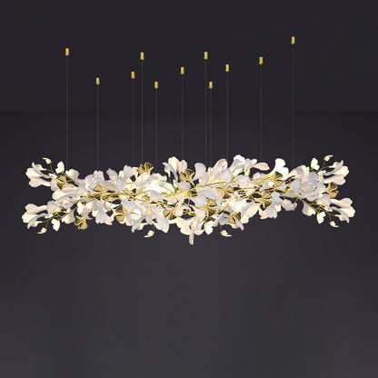 Gingko Chandelier Z L 98.4″ x W 23.6″ / L 250cm x W 60cm / Gold & White Chandelier