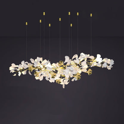 Gingko Chandelier Z L 59.1″ x W 23.6″ / L 150cm x W 60cm / Gold & White Chandelier
