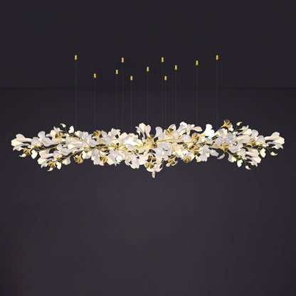 Gingko Chandelier Z L 118.1″ x W 27.6″ / L 300cm x W 70cm / Gold & White Chandelier