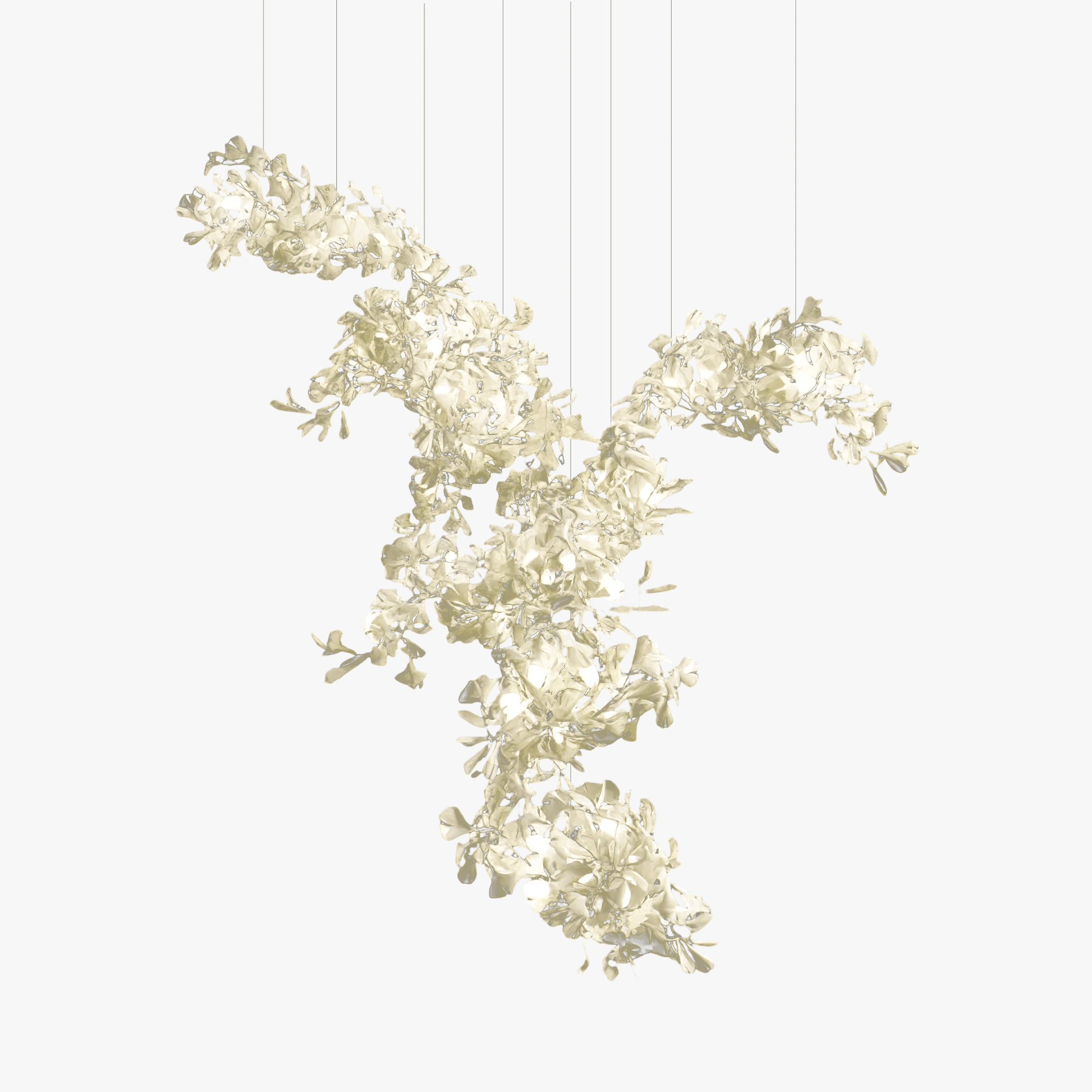 Gingko Combination Chandelier L 59.1″ x H 25.6″ / L 350cm x H 300cm / Gold & White Chandelier