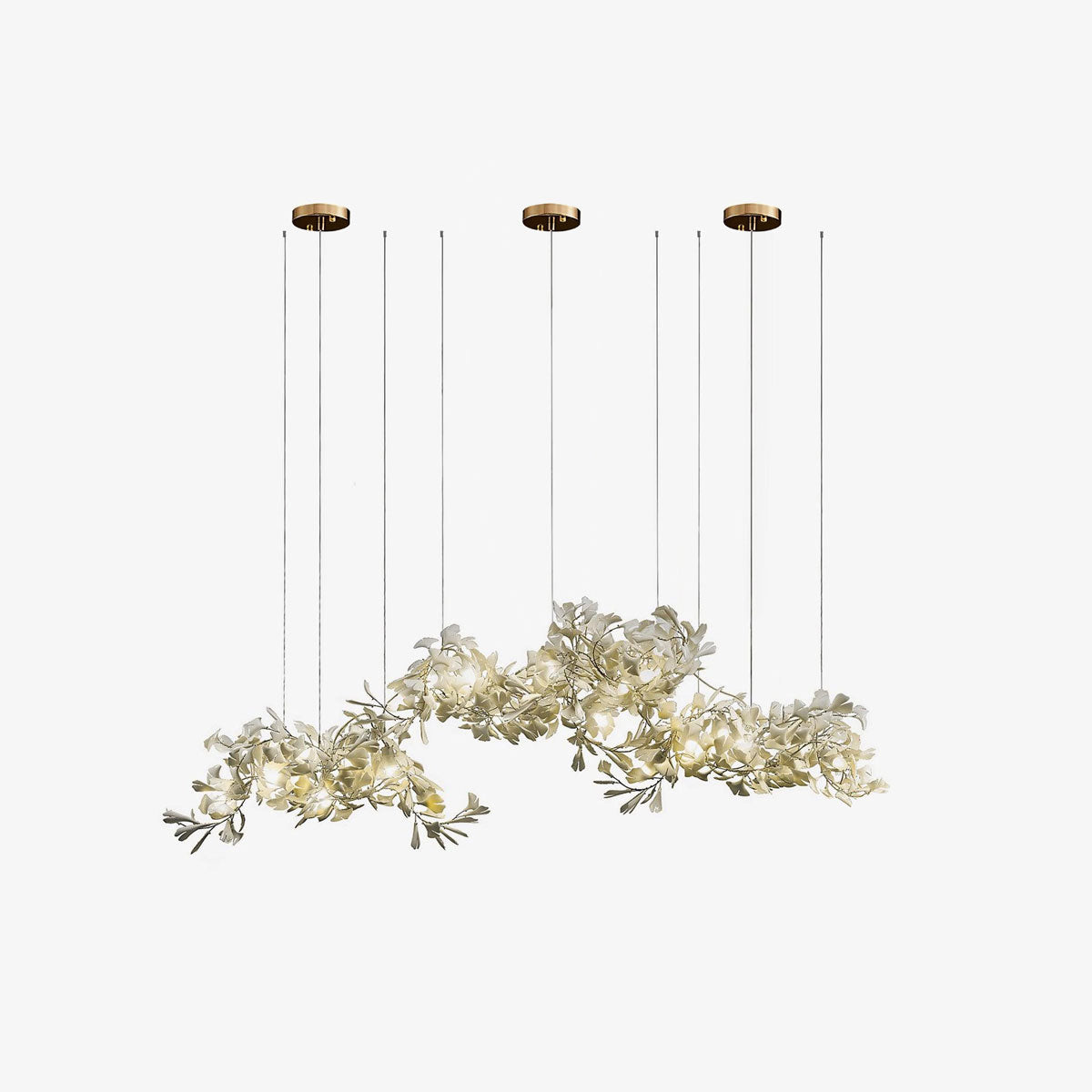 Gingko Chandelier C L 78.7″ x H 78.7″ /DiaL 200cm x H 200cm (Canopy: 3 pieces) / Gold + White Chandelier