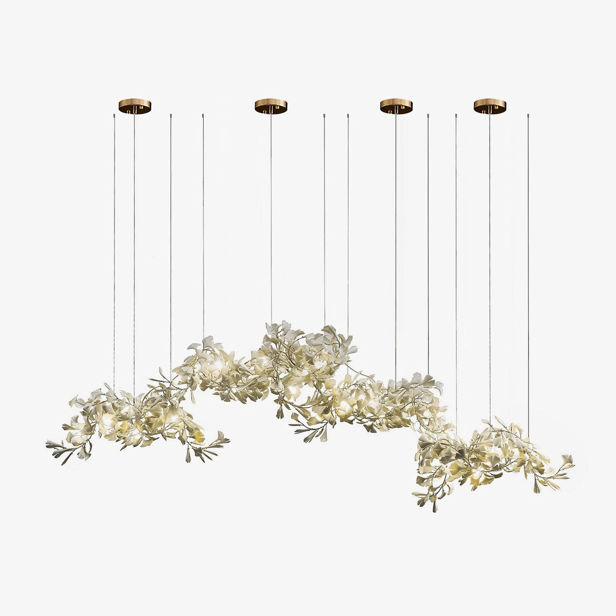 Gingko Chandelier C L 118.1″ x H 78.7″ /DiaL 300cm x H 200cm (Canopy: 4 pieces) / Gold + White Chandelier