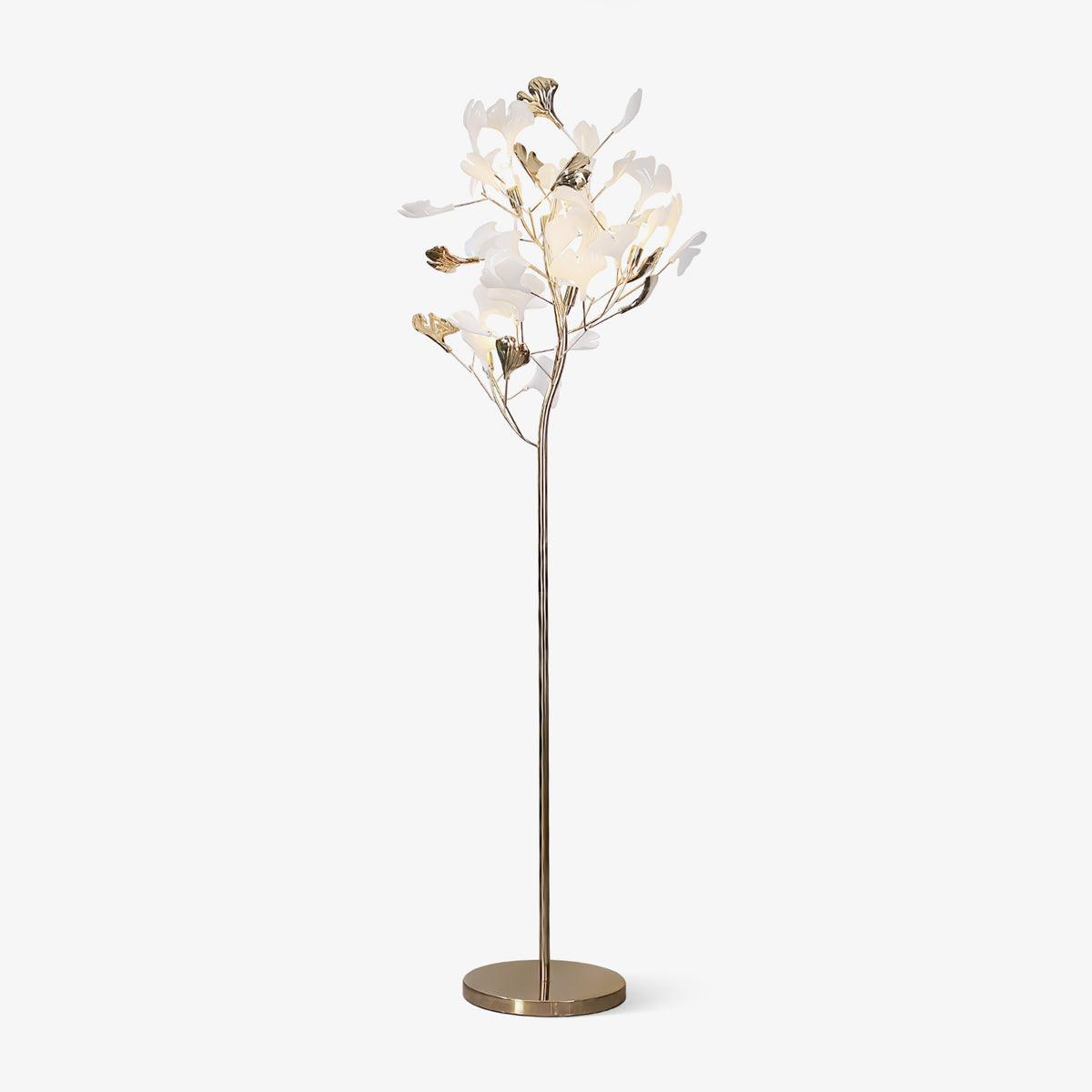 Gingko Leaf Floor Lamp Dia 23.6″ x H 66.9″ / Dia 60cm x H 170cm（ E14*5 ） / Gold & Gold Metal Base / US Plug Floor lamp