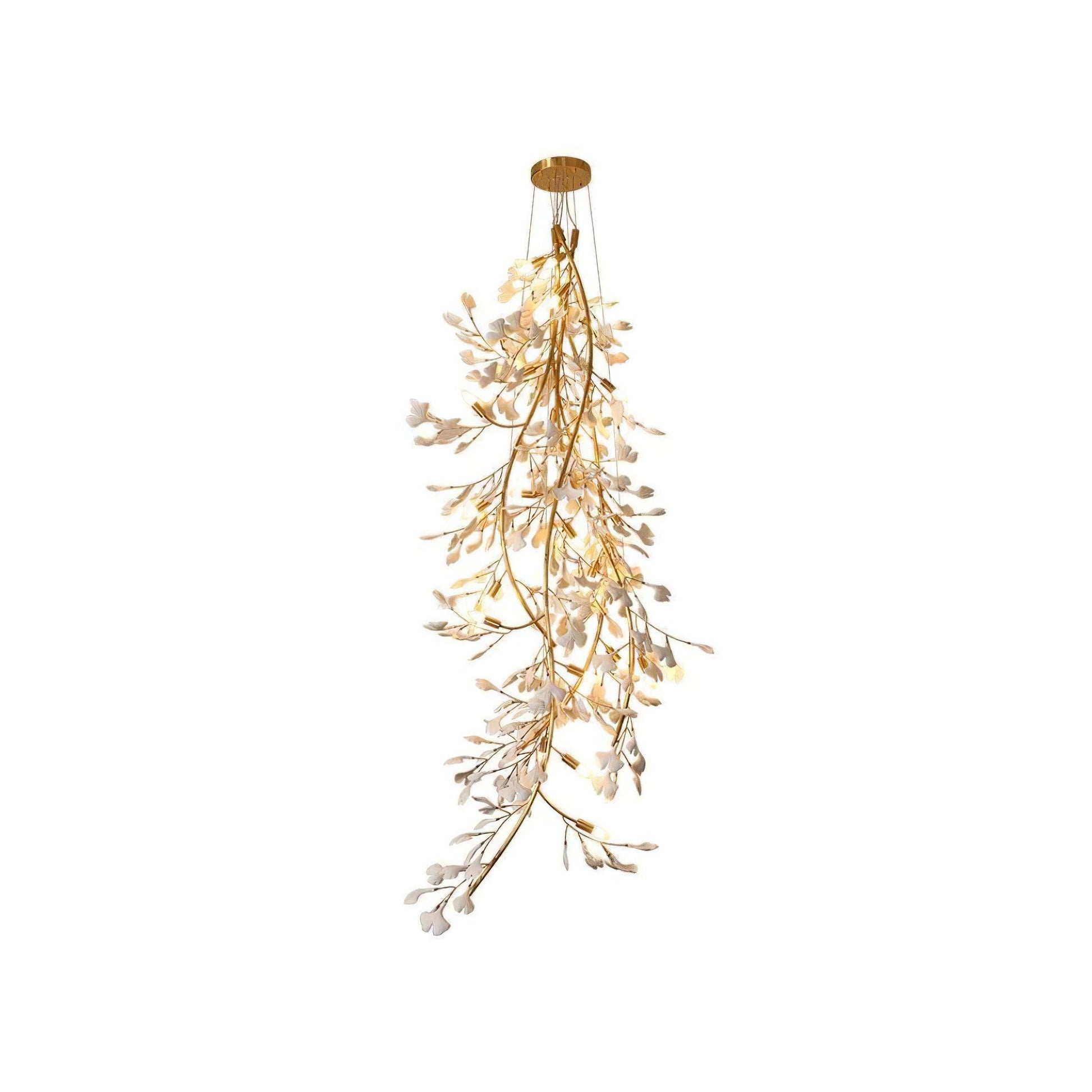 Gingko Long Branch Chandelier L 31.5″ x H 78″ / L 80cm x H 198cm / Gold & White Chandelier