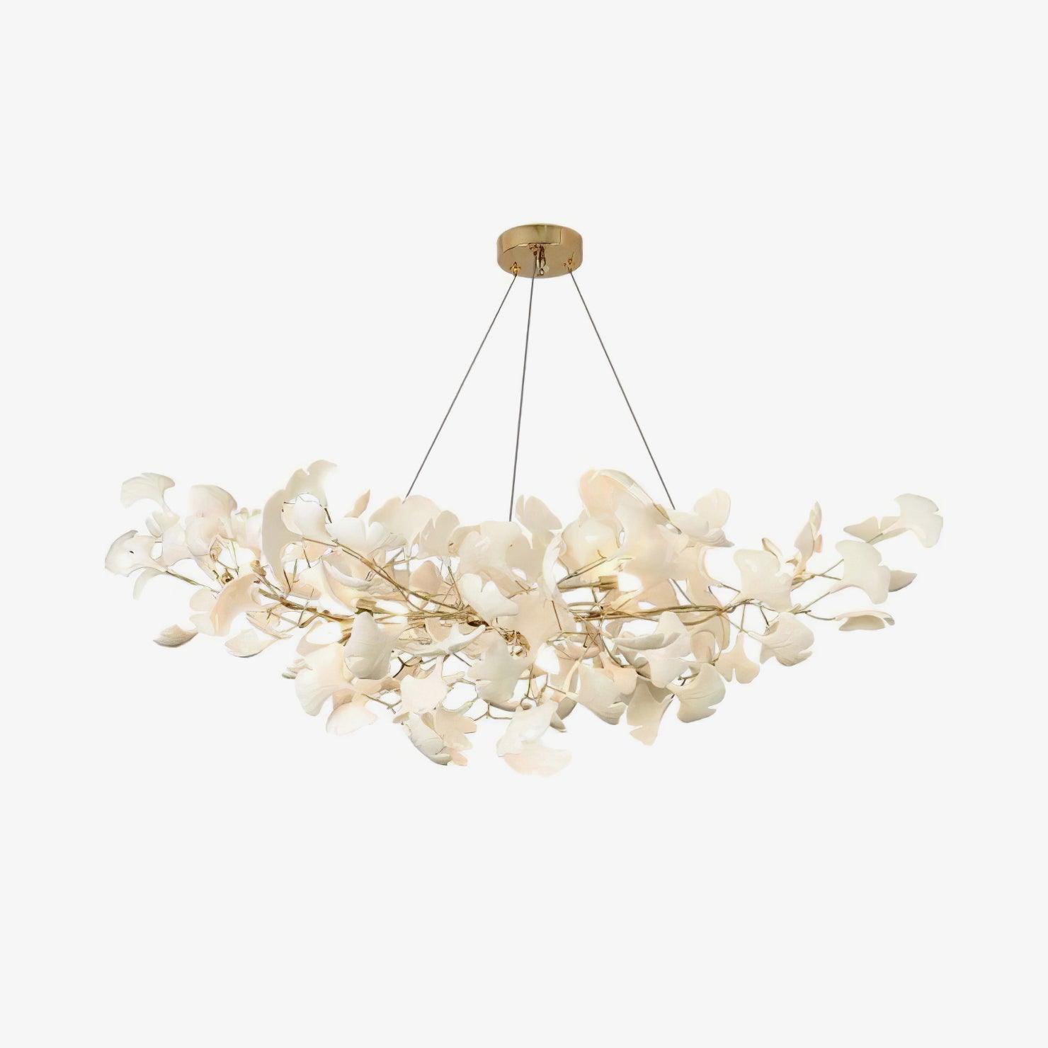 Gingko Chandelier B L 39.3″ x H 17.7″ / L 100cm x H 45cm / Gold + White Chandelier