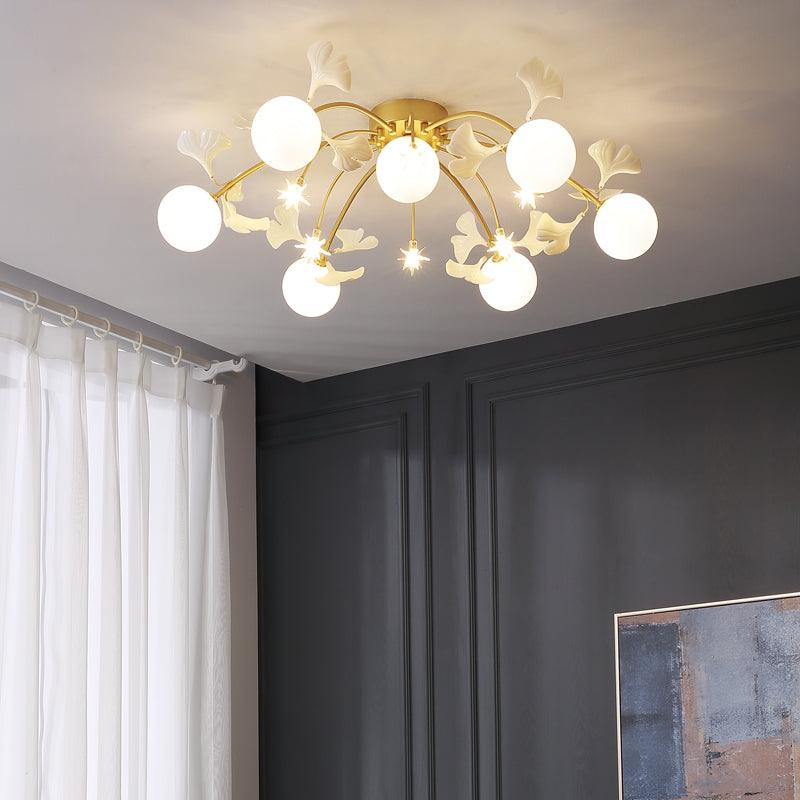 Ginkgo Glass Ceiling Lamp 7 + 6 heads ? 39.4″ x H 11.8″ / Dia 100cm x H 30cm / Gold Ceiling lamp