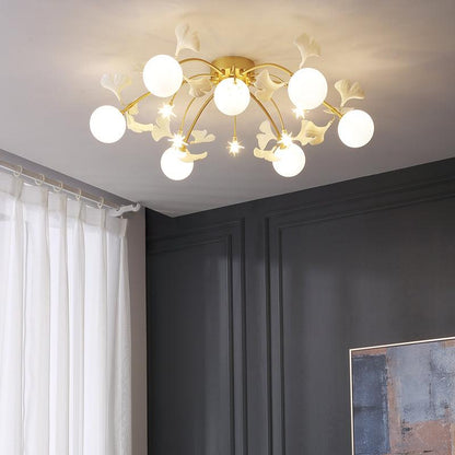 Ginkgo Glass Ceiling Lamp 7 + 6 heads ? 39.4″ x H 11.8″ / Dia 100cm x H 30cm / Gold Ceiling lamp