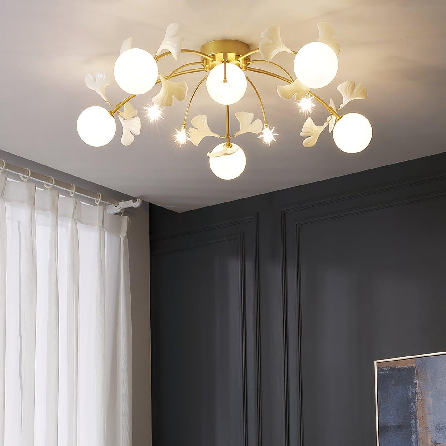 Ginkgo Glass Ceiling Lamp 6 + 5 heads ? 39.4″ x H 11.8″ / Dia 100cm x H 30cm / Gold Ceiling lamp