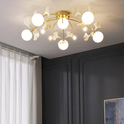 Ginkgo Glass Ceiling Lamp 6 + 5 heads ? 39.4″ x H 11.8″ / Dia 100cm x H 30cm / Gold Ceiling lamp