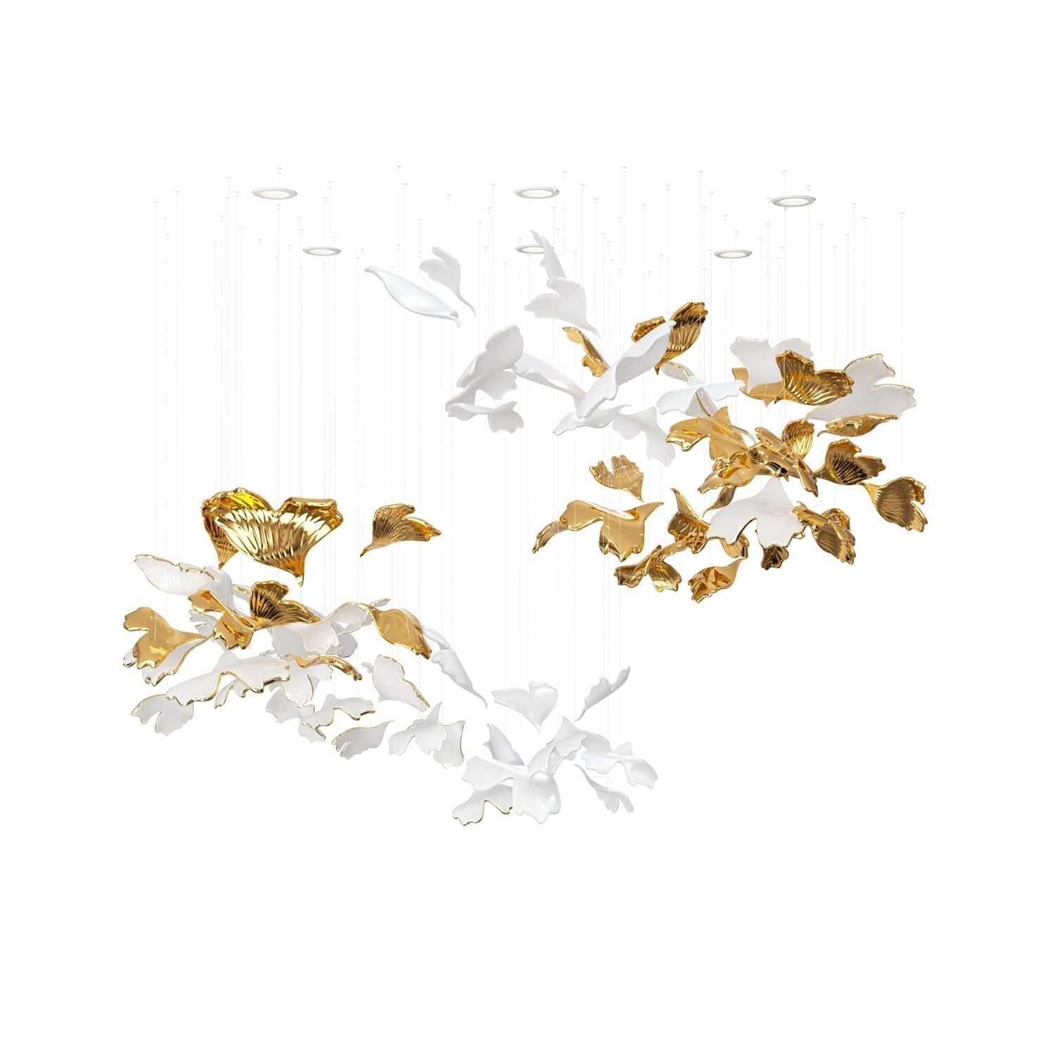 Ginkgo Tree Chandelier Dia 63″ x H 45.3″ / Gold & White / Warm Light Commercial Interior Customize