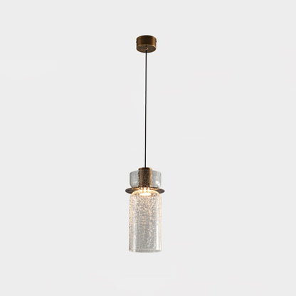 Glacier Crackle Glass Pendant Lamp Model B Size: Dia 12cm x H 22cm / Dia 4.7″ x H 8.7″ / Clear & Bronze color / Warm