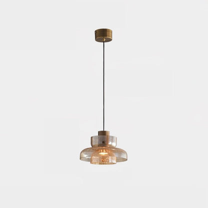 Glacier Crackle Glass Pendant Lamp Model C Size: Dia 22cm x H 12cm / Dia 8.7″ x H 4.7″ / Amber & Bronze color / Warm