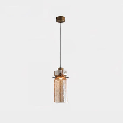 Glacier Crackle Glass Pendant Lamp Model B Size: Dia 12cm x H 22cm / Dia 4.7″ x H 8.7″ / Amber & Bronze color / Warm