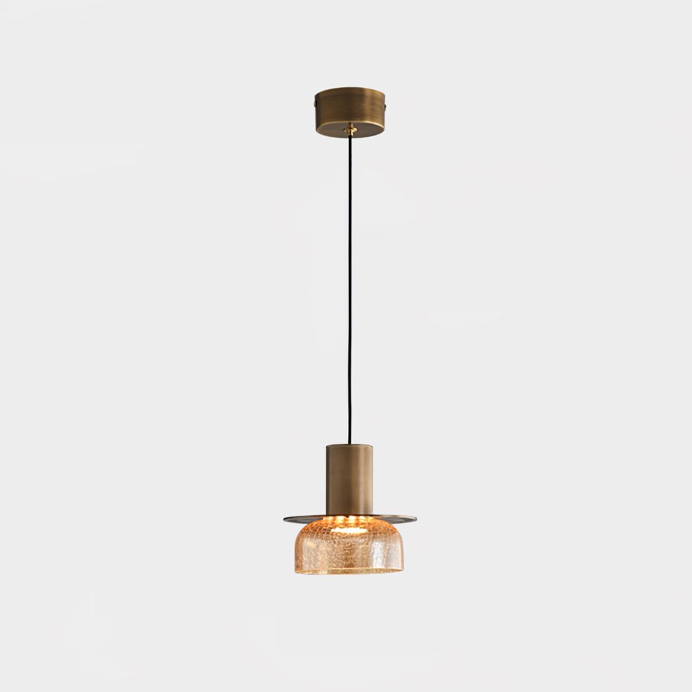 Glacier Crackle Glass Pendant Lamp Model A Size: Dia 15cm x H 14.5cm / Dia 5.9″ x H 5.7″ / Amber & Bronze color / Warm