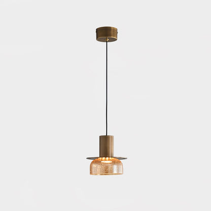 Glacier Crackle Glass Pendant Lamp Model A Size: Dia 15cm x H 14.5cm / Dia 5.9″ x H 5.7″ / Amber & Bronze color / Warm