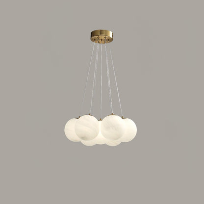Glass Cluster Chandelier 7 heads Dia 18.1″ x H 59″ / Dia 45cm x H 150cm / Gold & White Chandelier