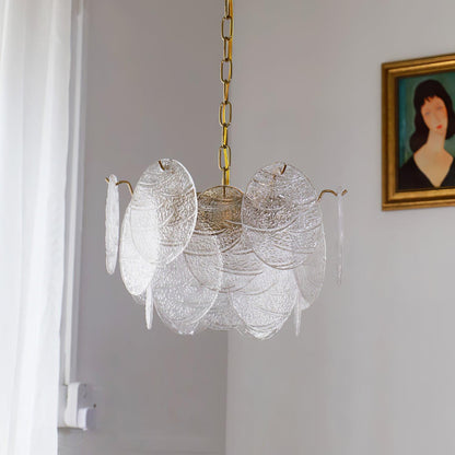 Glass Disc Chandelier 4 heads Φ 15.7″ x H 10.6″ / Dia 40cm x H 27cm / Gold + Clear Chandelier